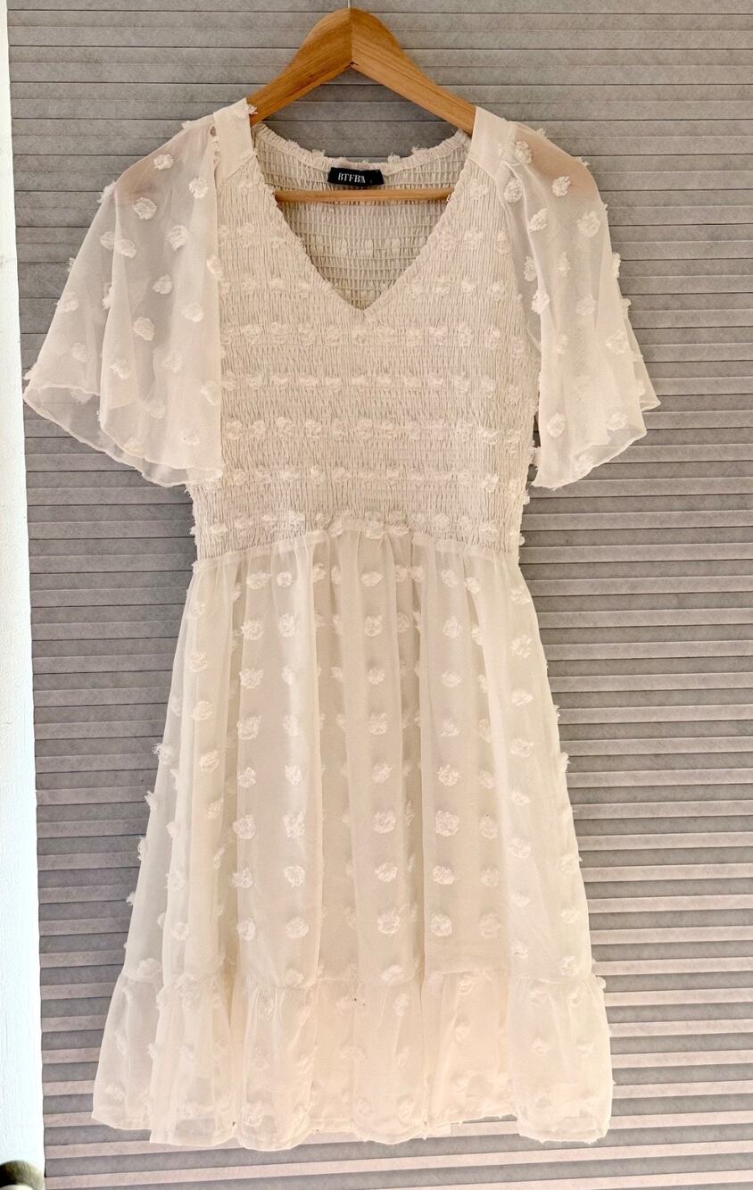BTFBM White Polka Dot Chffon Dress Size S